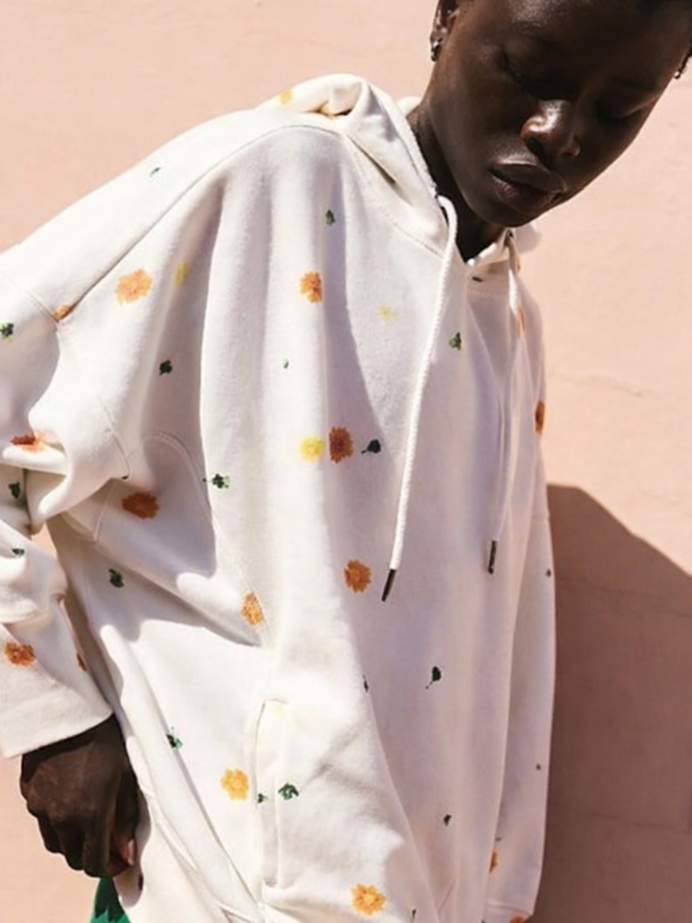 Free People Movement x Dykween Floral Hoodie Oversized Cream Sweatshirt Boho FP - Picture 4 of 9